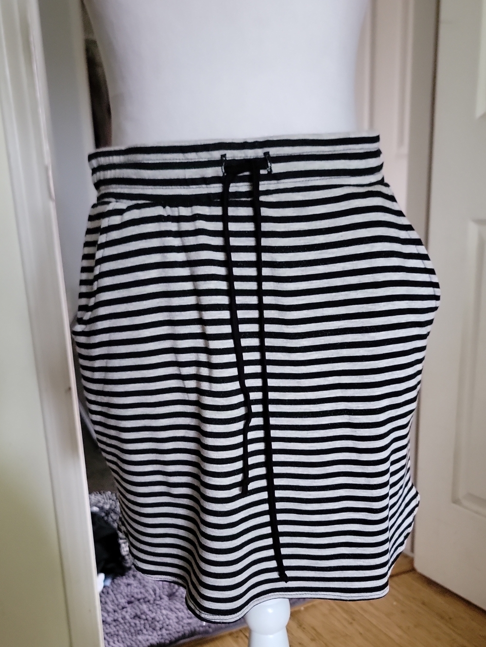 ReneeC. Striped Black and White Drawstring Skirt
